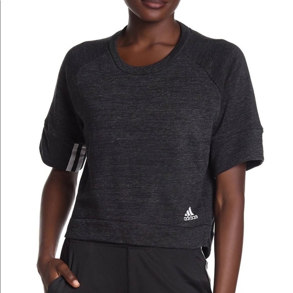 adidas Tops - Adidas Heathered Raglan Sleeve Crop Sweatshirt